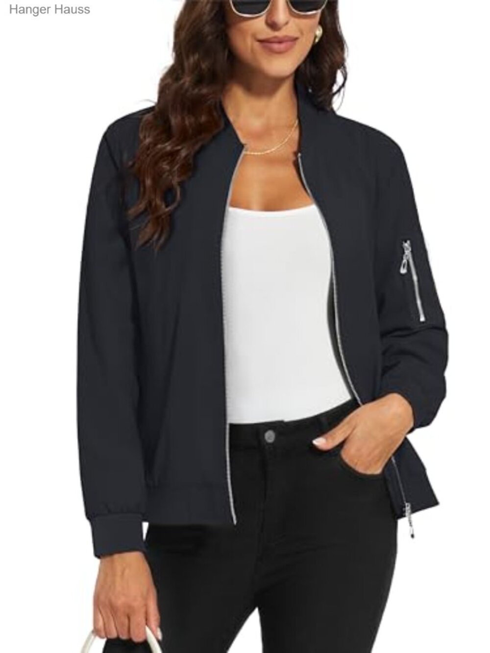 Lightweight Water Resistant Bomber Jacket with 5 Pockets Zip-Up Windbreaker